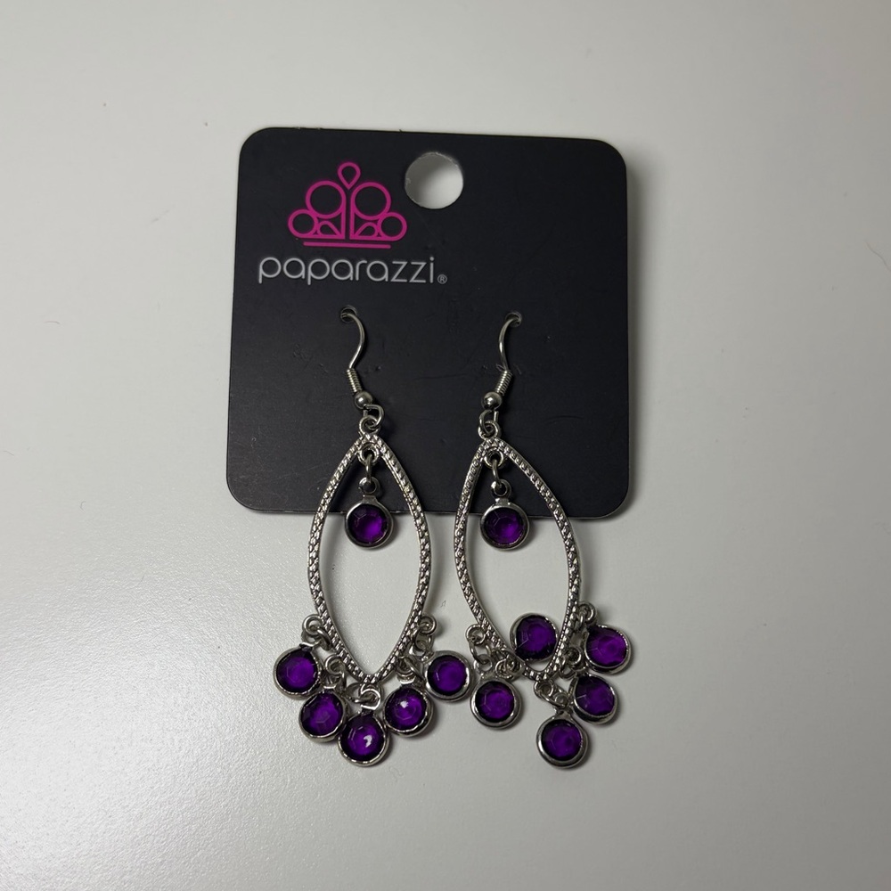 Paparazzi Silver Earrings with Vibrant Purple Gems